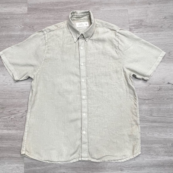 ABERCROMBIE FITCH Linen Button Down Short Sleeve Shirt Mens XL Light Beige - Picture 12 of 12